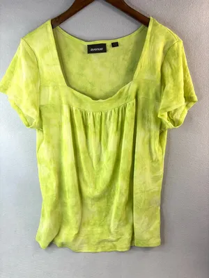 Avenue 14/16 Fine Mesh Nylon Neon Lime Short Sleeve Square Neck Blouse Top thumbnail 1