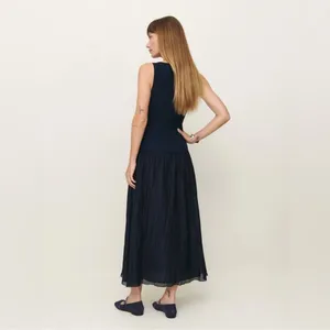 NWOT Reformation Cyra dropped waist pleated skirt dress midnight navy blue sz 0 thumbnail 4