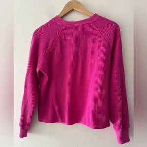 Old Navy Hot Pink Waffle Knit Henley Long Sleeve‎ Sweater thumbnail 3