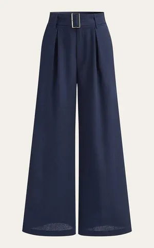 Navy Ruffled Cami Top and Wide-Leg Pants Set Linen Blend Large thumbnail 2