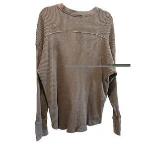 Aerie Gray Waffle-Knit Henley V-Neck Long Sleeve Pullover Cotton Sweater Top XL thumbnail 2