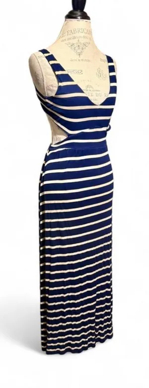 Vintage Havana Navy and White Striped Maxi Dress with Cutout Back thumbnail 1
