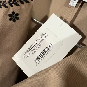 NEW Mable Embroidered Trench Coat Sz Medium Taupe and Black Neutral thumbnail 9