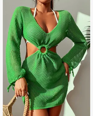 Amazon Green Knit Swimsuit Cover-Up Adjustable M thumbnail 1