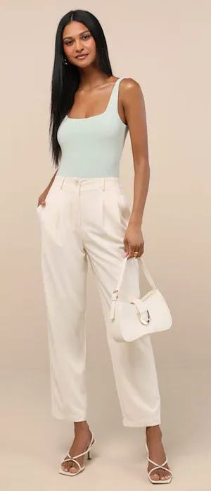 NWT: Lulus Sophisticated Company Ivory Straight Leg Trouser Pants White thumbnail 1