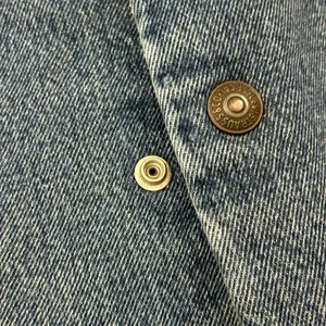 Levi’s Premium Blue Denim Sherpa Snap Button Long Trucker Jean Jacket Unisex S thumbnail 10