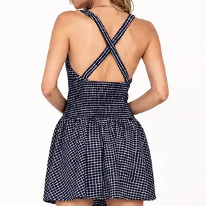 Princess Polly Navy Gingham Cutout Dress thumbnail 2