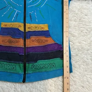 Agan Traders Patchwork Hoodie Women XL Blue Boho Sunburst Pixie Zip Up Excellent thumbnail 7