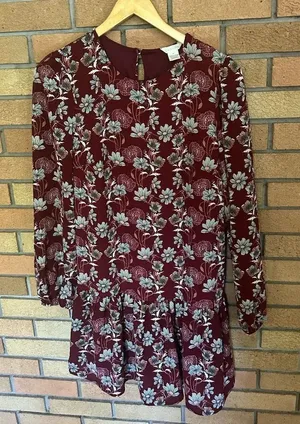Caslon Floral Print Drop Waist Tiered Long Sleeve Mini Dress Size XS NWOT thumbnail 1