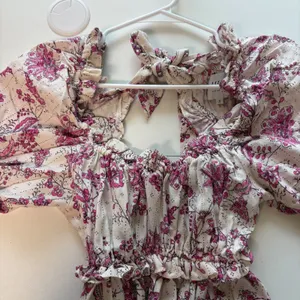 Misa Los Angeles Dress Women Small Pink Floral Puff Sleeve Open Back Mini thumbnail 5