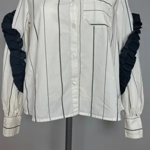BP Ruffle Shirt Striped Button Down Juniors Size XXS White Black Avant Garde Top thumbnail 4