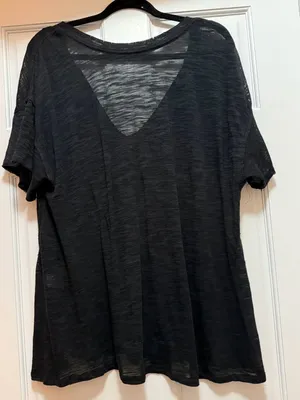 We The Free Free People Maddie Burnout Tee Black V-Neck Short Sleeve M thumbnail 5