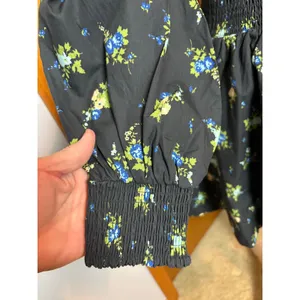 Maeve Anthropologie Tommie Mini Shirtdress Black Floral Smocked Waist Cotton thumbnail 6