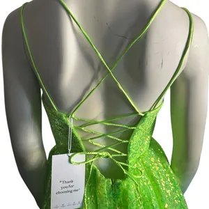 Wedding Dress Sequins Spaghetti Strap Dress Bright Green 2 NWT thumbnail 4