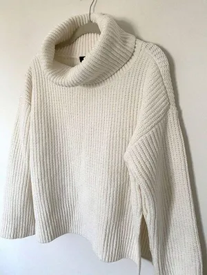 Chenille Turtleneck Chunky Oversize Sweater Winter White Sz XS thumbnail 3