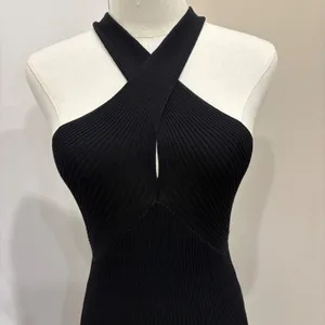 Line & Dot Dre Criss Cross Maxi Dress‎ Black Stretch Ribbed Knit Halter Small thumbnail 5