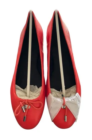 NEW COACH SIZE 9.5 Lara Silk Nappa Ballet Flats Orange Leather Bow Logo Shoes‎ thumbnail 1