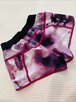 Lululemon Pink Tie-Dye Athletic Shorts with Black Waistband thumbnail 2