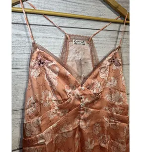 New Free People Intimately Peach/Pink Embroidered Satin Sleep Cami Large Lacey thumbnail 7