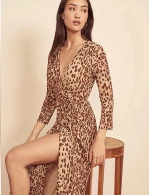 New Reformation Alessandra Leopard Print Wrap Dress Size XS thumbnail 2