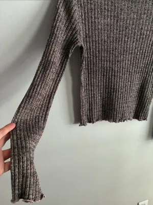Chelsea & Violet Metallic Ribbed Mock Neck Crop Top Sheer Shimmer Long Sleeve S thumbnail 4