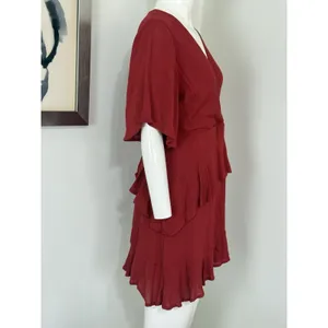Altar’d State Mini Dress Red Boho Ruffle Tiered Flutter Sleeve V-Neck M NWT thumbnail 2