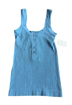 Intimately Free People Blue Henley Tank Top Stretchy Textured Fitted Medium NWT thumbnail 1