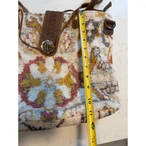 Myra Bag Southwestern Woven Rug Leather Tote Shoulder Bag Bohemian Concho Brown thumbnail 3