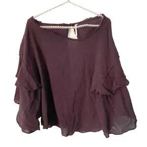 Free People‎ Size Medium Ruffle Tiered Sleeve Gauze Black Blouse Bohemian Top thumbnail 1