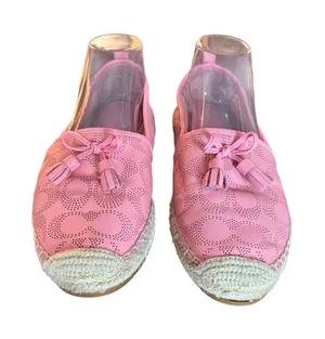 Coach Pink Perforated Leather Signature C Espadrille Flats with‎ Tassels thumbnail 1