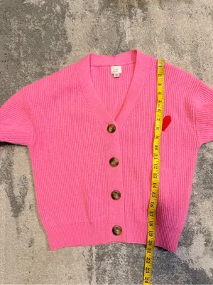 Women’s A New Day Pink V-Neck Button Front Cardigan with Red Heart thumbnail 6
