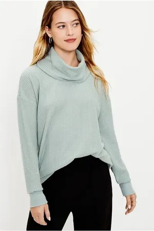 Loft‎ waffle knit cowl knit top green size medium thumbnail 1
