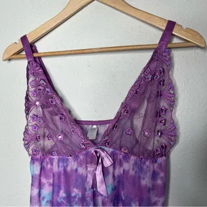 Y2K Vintage Purple Sheer Mesh Floral Fairycore Babydoll Tank Top Lingerie thumbnail 3