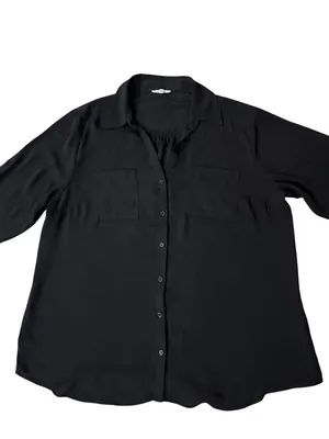 Maurices Women's XXL Black Button Front Blouse Roll Tab Sleeve Semi Sheer Used thumbnail 13