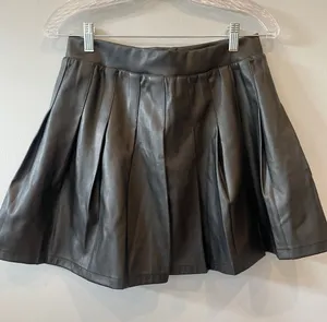 Black Faux Leather Pleated Mini Skirt large like new thumbnail 1