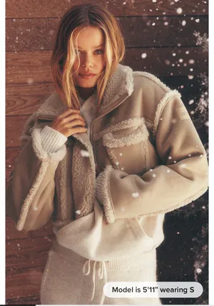 ALO faux shearling snowfall cropped Jacket in limited Woodland Tan thumbnail 1