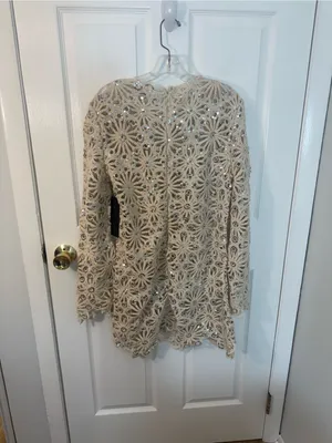 Hyacinth House Beige Sequined Crochet Carrie Mini Dress S thumbnail 3