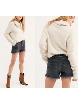 Free People Whimsigoth Jesse Carpenter Washed Black Denim Cotton Shorts 24 thumbnail 2