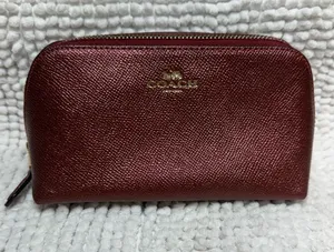 Coach Metallic Cherry Leather Cosmetic Case Makeup Bag Zip Pouch F23332 thumbnail 1