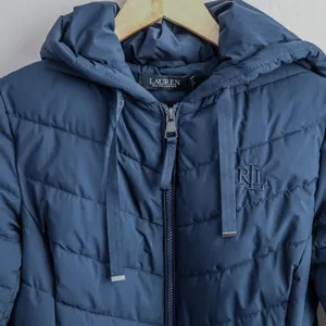 Lauren Ralph Lauren Puffer‎ Jacket Womens XS Navy Blue Chevron Quilted Hood Coat thumbnail 11