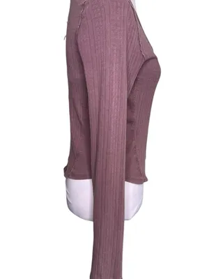 Free People We The Free Jamie Ribbed Henley Top Long Sleeve Mink Purple LARGE thumbnail 4