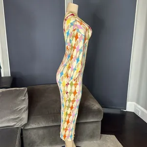 Women’s Colorful Ruched V-Neck Geometric Patterned Maxi Dress Size S NEW thumbnail 4
