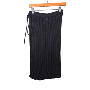 A New Day Skirt XS Black Crochet Open Knit Side Slit Tie Boho Beach Vacation thumbnail 3