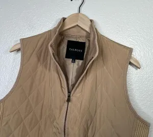 Talbots Womens Tan Quilted fisherman-core Zip-Up Front Pockets Sleeveless large thumbnail 3