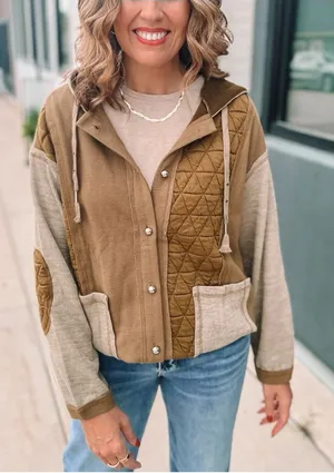 Mod Boutique Mixed-Knit Hooded Quilted Jacket Green Small NWOT thumbnail 1