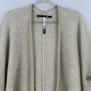 Kensie One Size Cream Knit Poncho Cardigan Fringe Cape Boho Coastal Grandmother thumbnail 3