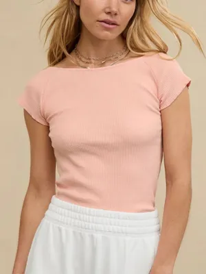 NEW Aerie Ribbed Open Back T-Shirt Peach Women’s XL thumbnail 1