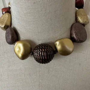 JS gold tone and brown chunky choker necklace thumbnail 2
