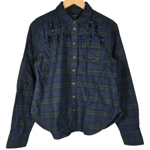 J Crew‎ Womens Plaid Flannel Shirt Blue Green Beaded Embellished Button Down 10 thumbnail 1