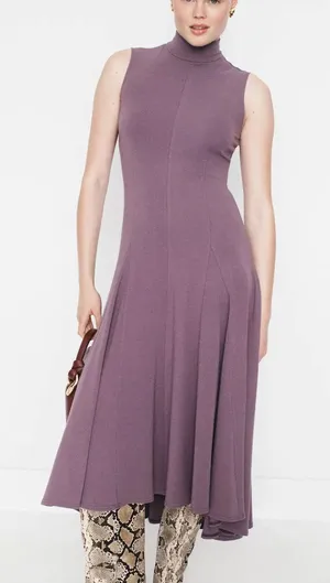 Peter Som Purple Mockneck Midi Dress Medium Cotton Office Work Designer $440 thumbnail 1